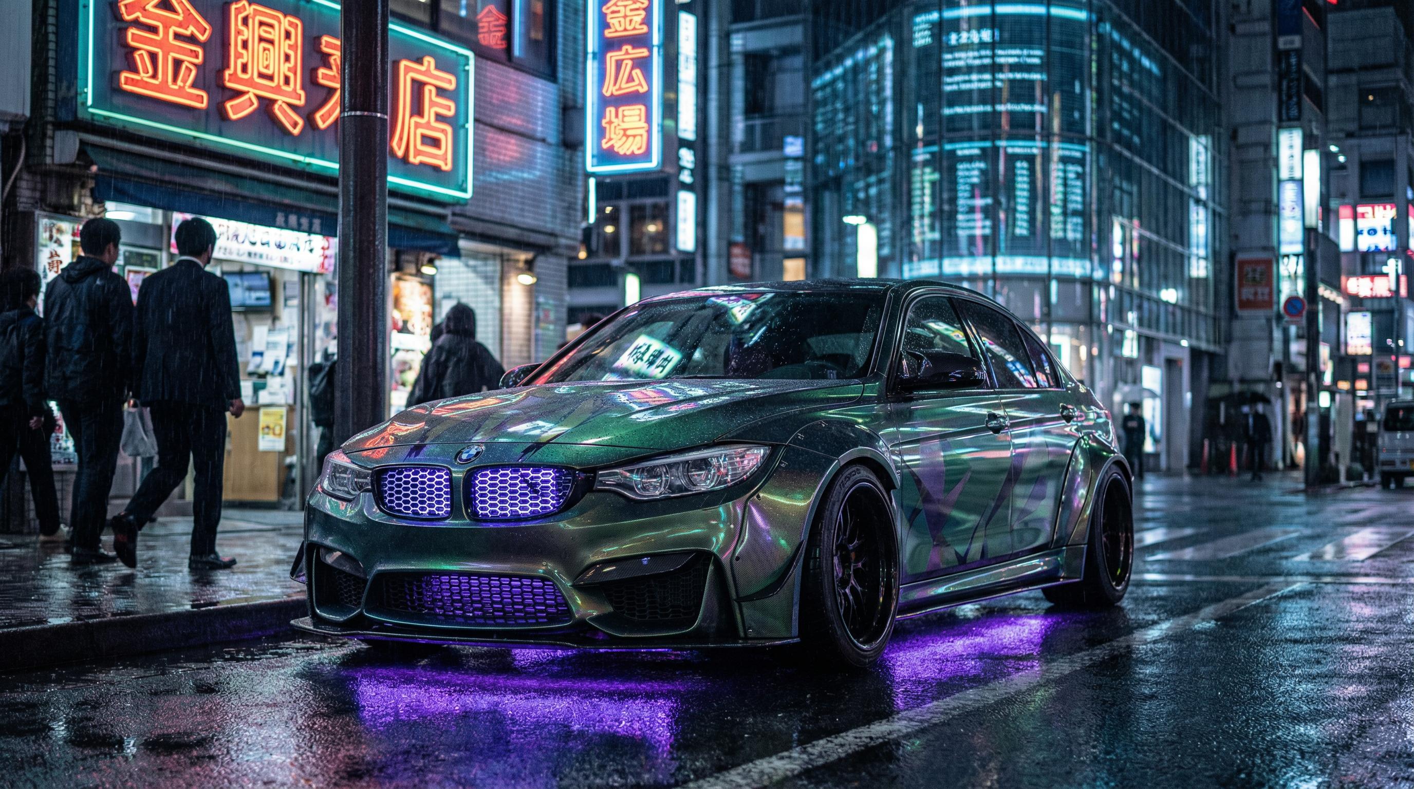 困困兔绿色改装轿车夜景灯光视频